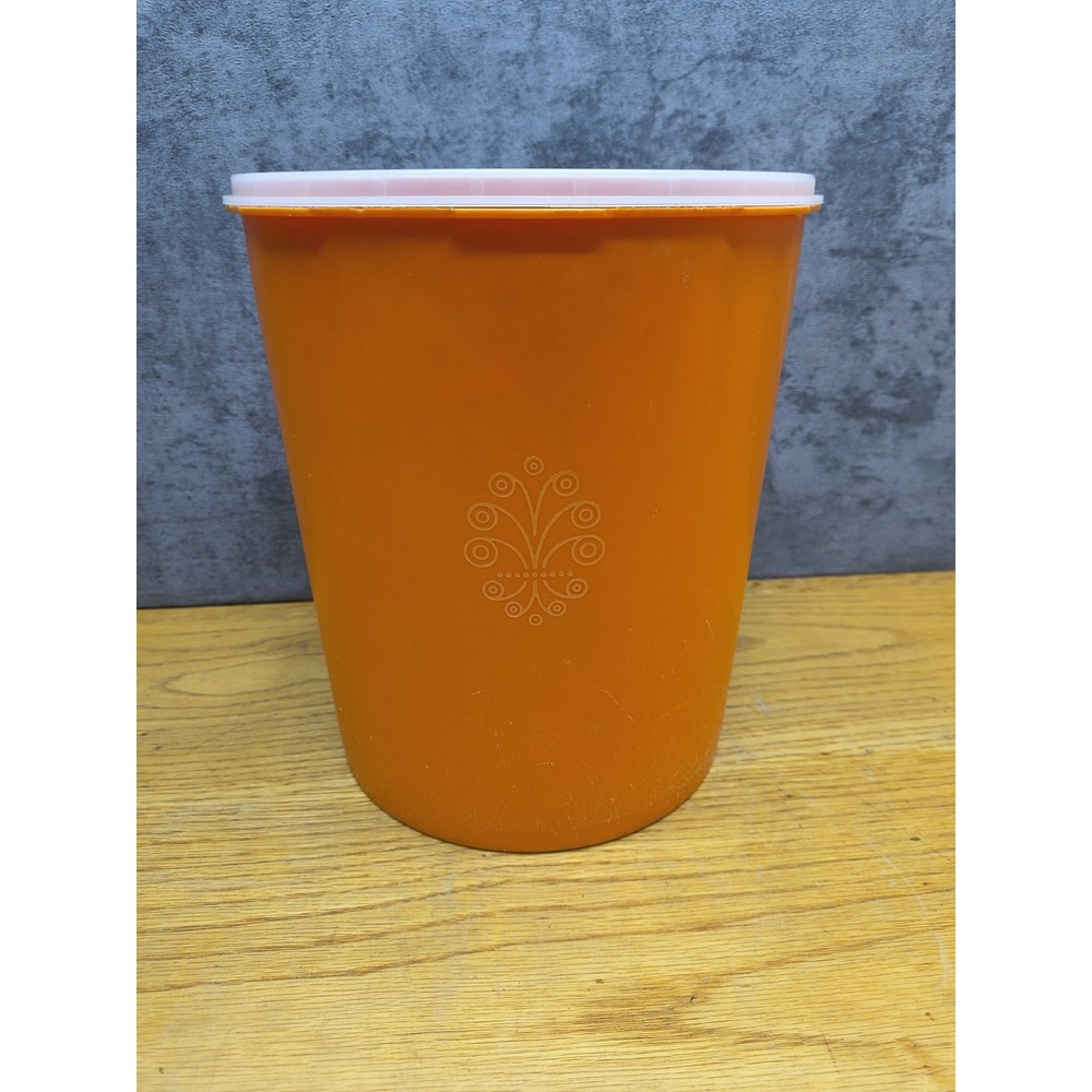 Vintage Tupperware Large Orange Servalier Canister w/ Lid #1339-5 ~6qt 9.5" Tall